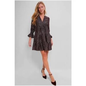 Pomander Place NWT Metallic Ikat Kenzo Dress in Black and Copper Size Large